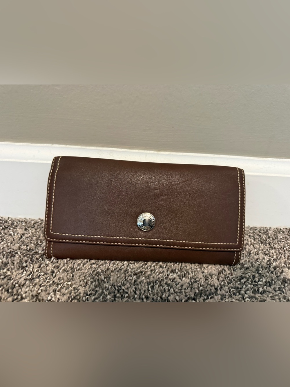 COACH Brown Leather Wallet with Silver Snap